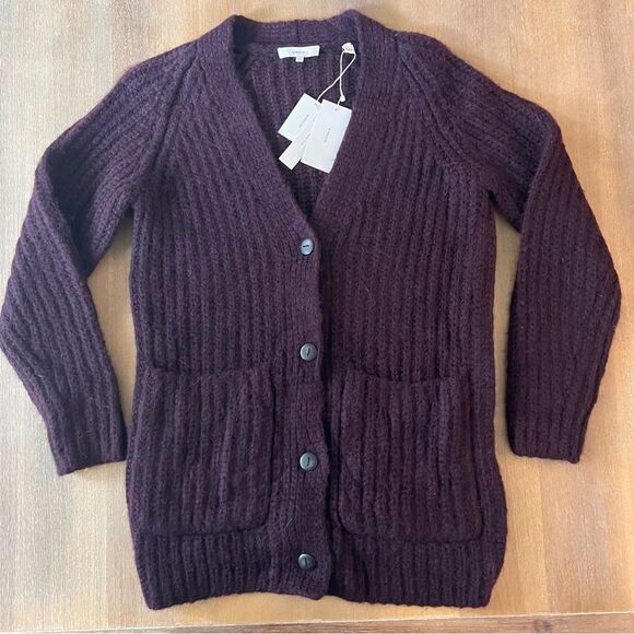 VINCE Alpaca Wool-Blend Cardigan in Plum Wine Size XXS - Picture 2 of 13